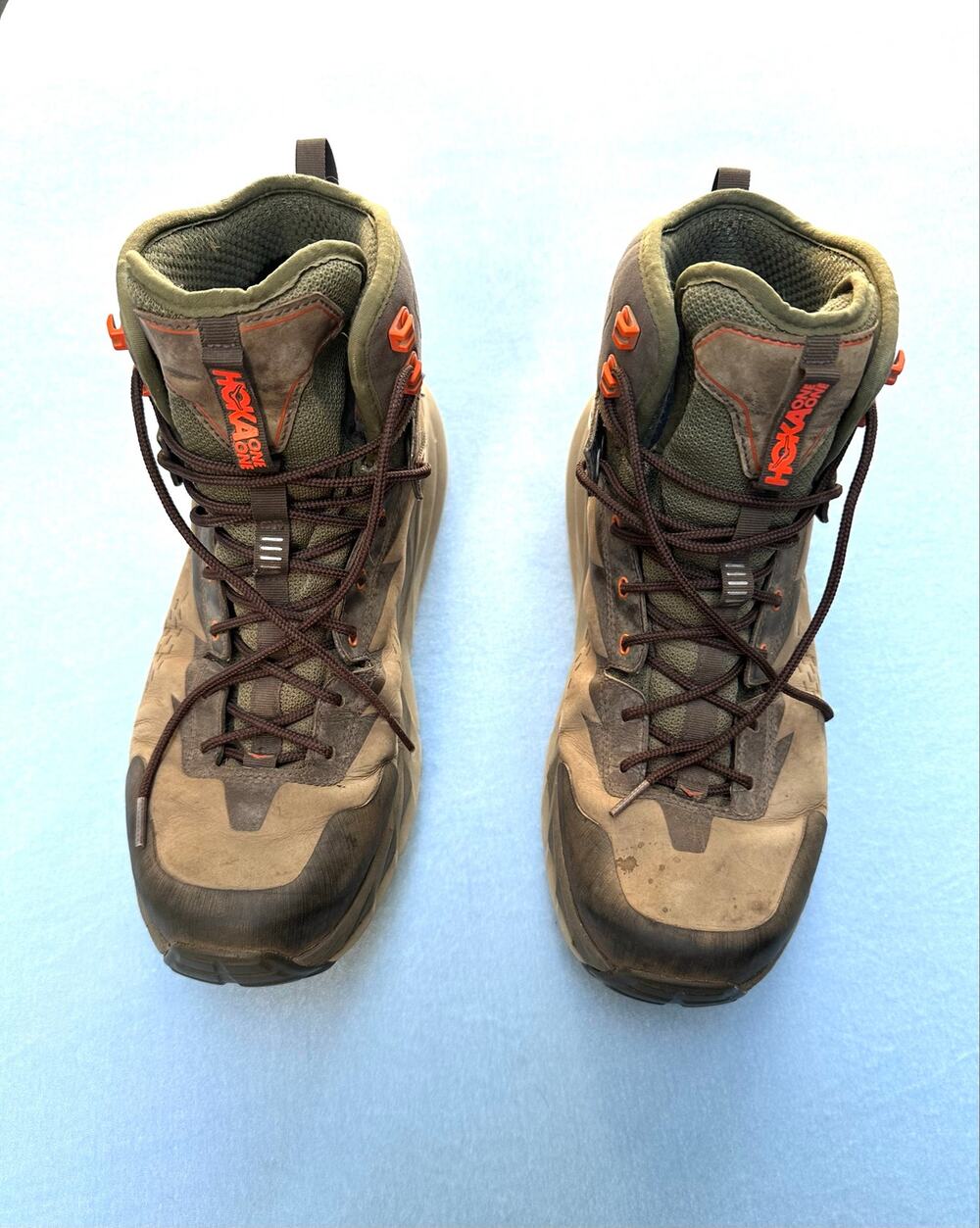 Hoka One One Kaha GTX Men’s Hiking Boots Size 11.5 Brown Olive Green Orange